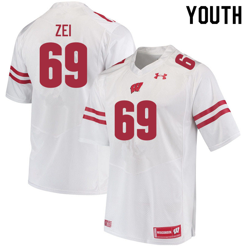 Youth #69 Zach Zei Wisconsin Badgers College Football Jerseys Sale-White - Click Image to Close